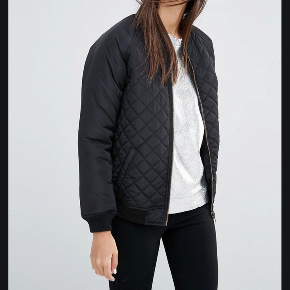 New Look Black Quilted Lined Bomber Jacket Size 6 - Picture 1 of 10
